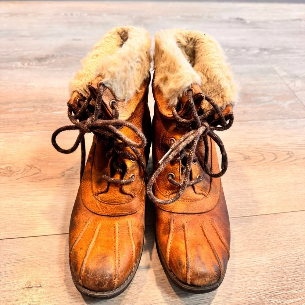 Merrell Chateau Mid Lace Fur Lined Lace Up Boots Brown Women US 7 Brown Oak‎